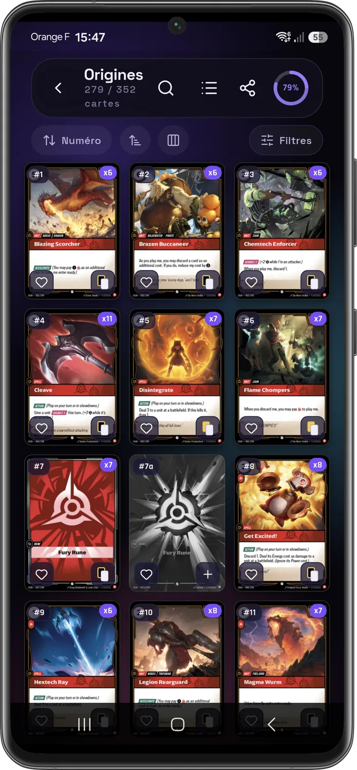 Classeur Riftbound d'une série, carte par carte
